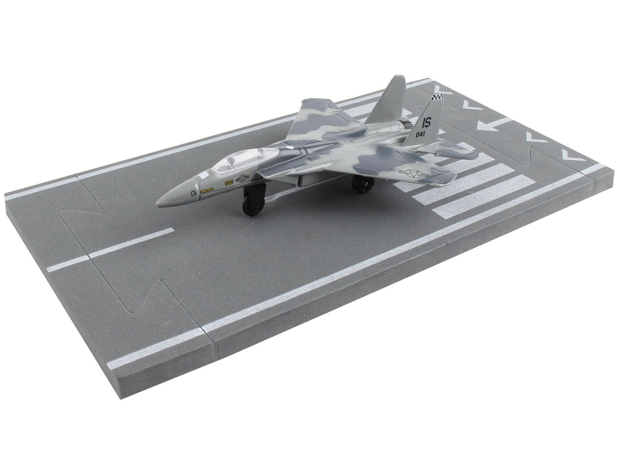McDonnell Douglas F-15 Eagle Fighter Aircraft Gray Camouflage "United States Air Force" with Runway Section Diecast Model Airplane