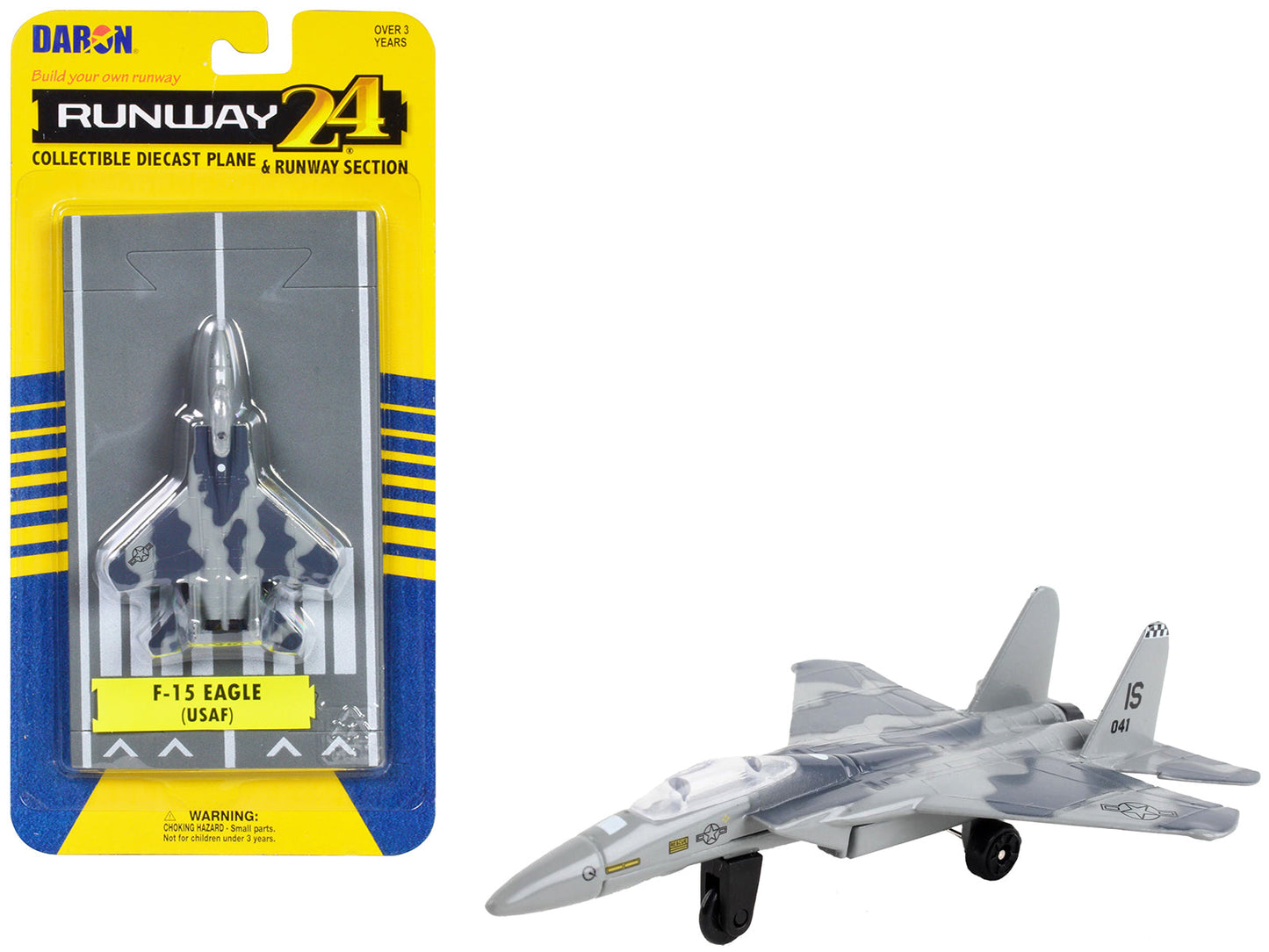 McDonnell Douglas F-15 Eagle Fighter Aircraft Gray Camouflage "United States Air Force" with Runway Section Diecast Model Airplane
