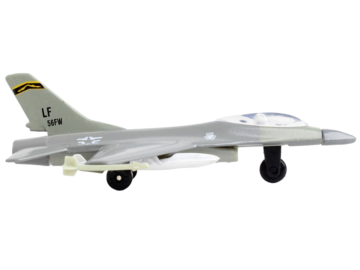 General Dynamics F-16 Fighting Falcon Fighter Aircraft Gray "United States Air Force" with Runway Section Diecast Model Airplane