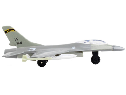 General Dynamics F-16 Fighting Falcon Fighter Aircraft Gray "United States Air Force" with Runway Section Diecast Model Airplane
