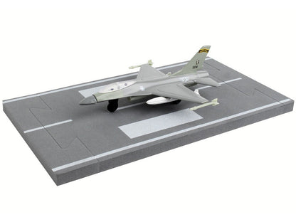 General Dynamics F-16 Fighting Falcon Fighter Aircraft Gray "United States Air Force" with Runway Section Diecast Model Airplane