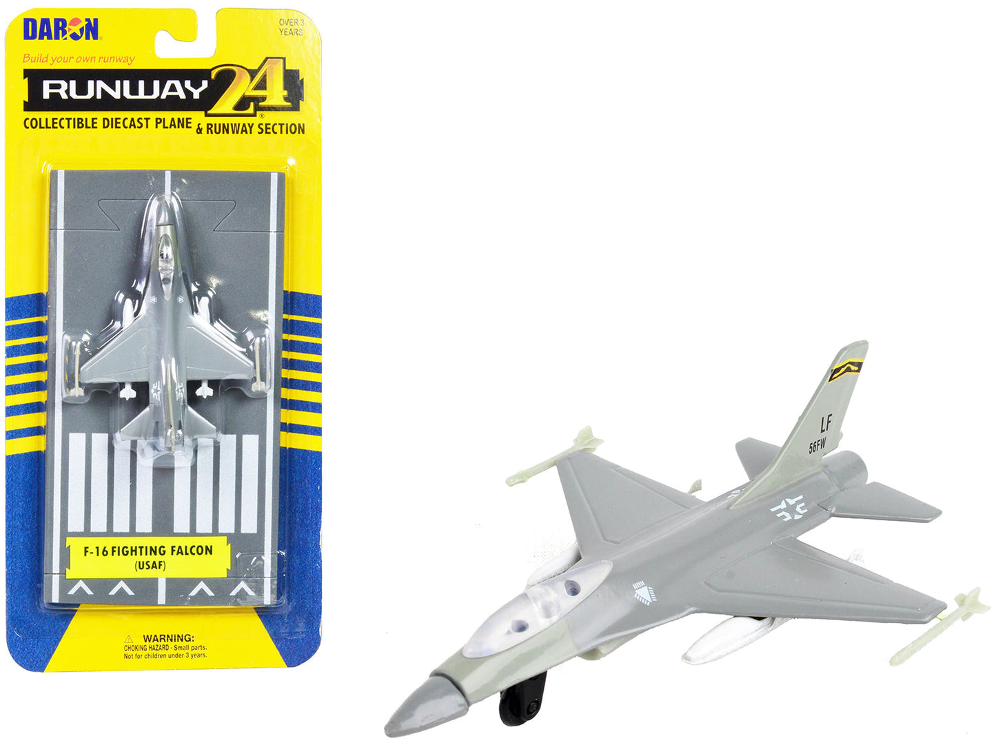 General Dynamics F-16 Fighting Falcon Fighter Aircraft Gray "United States Air Force" with Runway Section Diecast Model Airplane