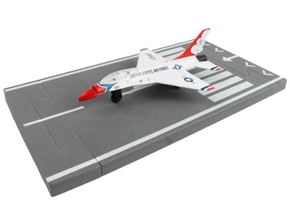 General Dynamics F-16 Fighting Falcon Fighter Aircraft White "United States Air Force Thunderbirds" with Runway Section Diecast Model Airplane