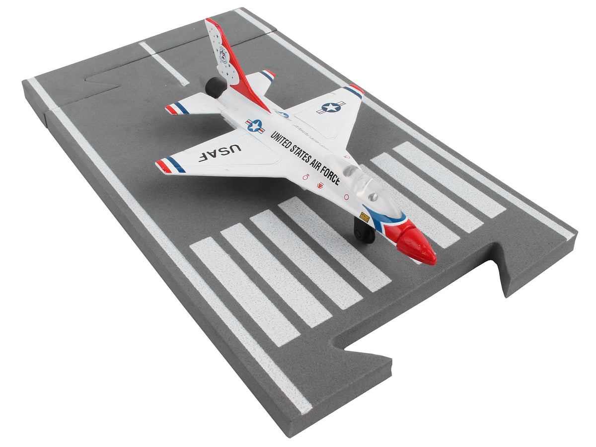 General Dynamics F-16 Fighting Falcon Fighter Aircraft White "United States Air Force Thunderbirds" with Runway Section Diecast Model Airplane