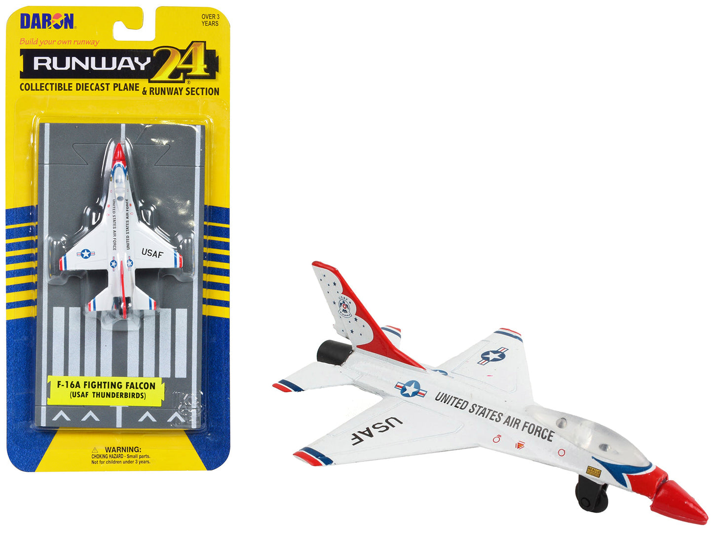 General Dynamics F-16 Fighting Falcon Fighter Aircraft White "United States Air Force Thunderbirds" with Runway Section Diecast Model Airplane