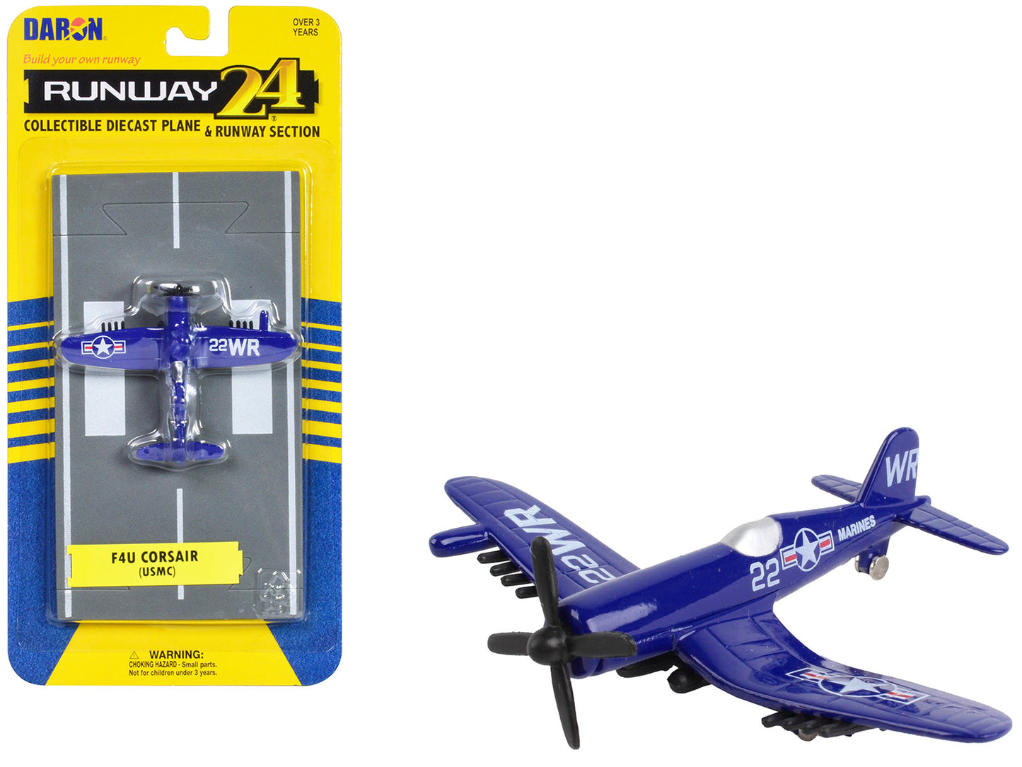 Vought F4U Corsair Fighter Aircraft Blue "United States Marine Corps" with Runway Section Diecast Model Airplane