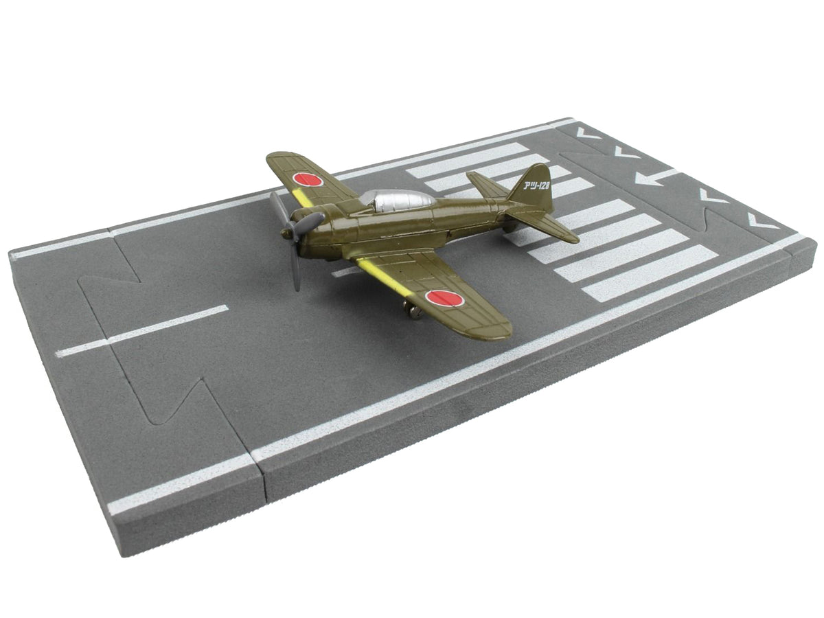 Mitsubishi A6M Zero Fighter Aircraft Green "Imperial Japanese Navy Air Service" with Runway Section Diecast Model Airplane