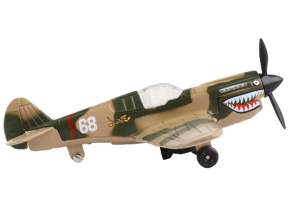 Curtiss P-40 Warhawk Fighter Aircraft Camouflage "Flying Tigers-First American Volunteer Group" with Runway Section Diecast Model Airplane