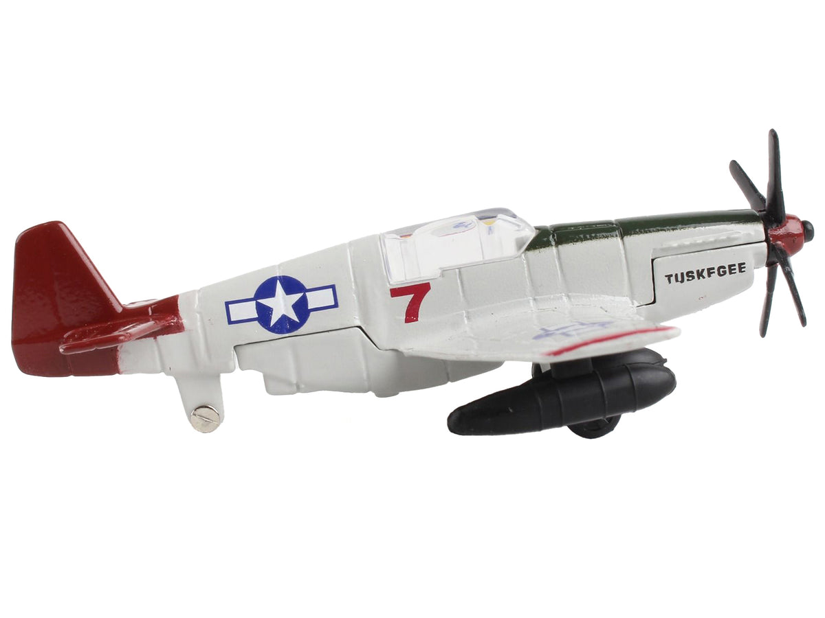 North American P-51C Mustang Fighter Aircraft Gray "Tuskegee Airmen-United States Army Air Force" with Runway Section Diecast Model Airplane