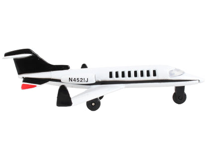 Private Jet Commercial Aircraft White with Black Tail "N452IJ" with Runway Section Diecast Model Airplane