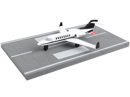 Private Jet Commercial Aircraft White with Black Tail "N452IJ" with Runway Section Diecast Model Airplane