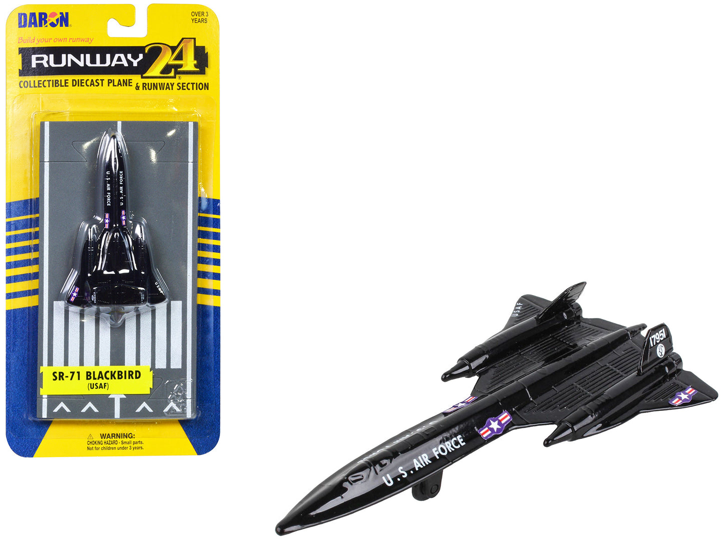 Lockheed SR-71 Blackbird Aircraft Black "United States Air Force" with Runway Section Diecast Model Airplane