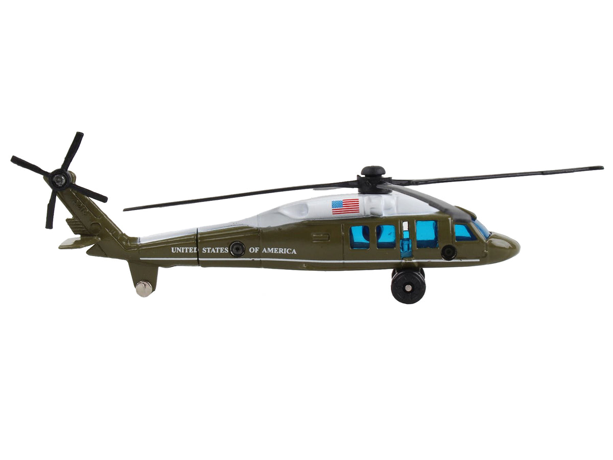 Sikorsky VH-60 White Hawk Helicopter Olive Drab with White Top "United States Presidential Helicopter - Marine One" with Runway Section Diecast Model