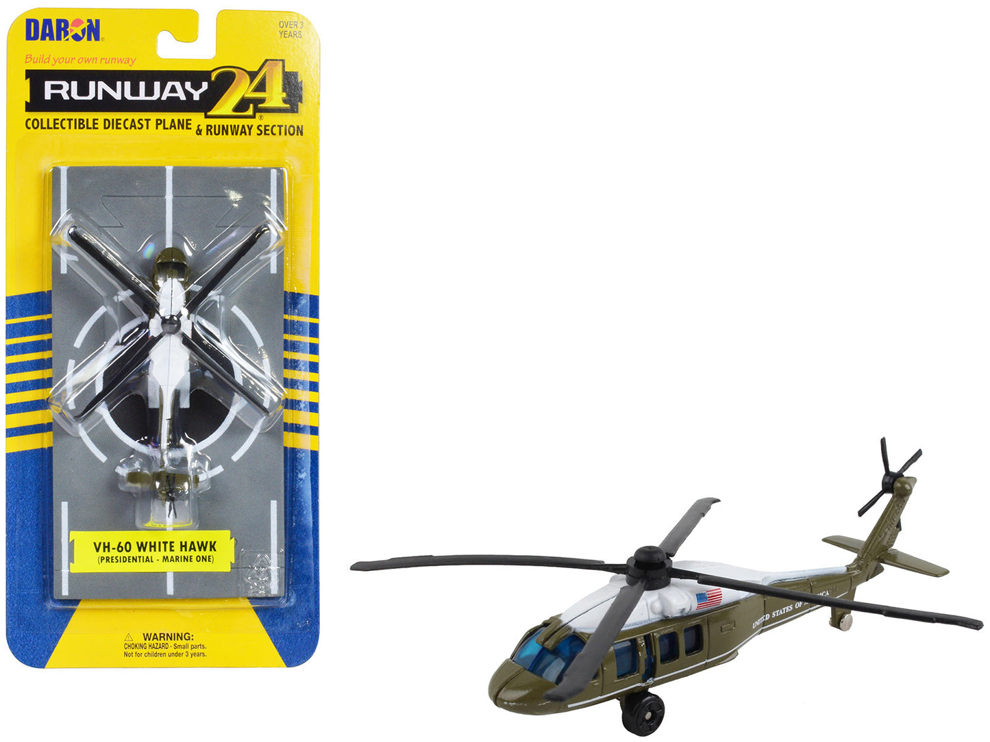 Sikorsky VH-60 White Hawk Helicopter Olive Drab with White Top "United States Presidential Helicopter - Marine One" with Runway Section Diecast Model
