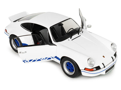 1973 Porsche 911 RSR Carrera White with Blue Stripes 1/18 Diecast Model Car