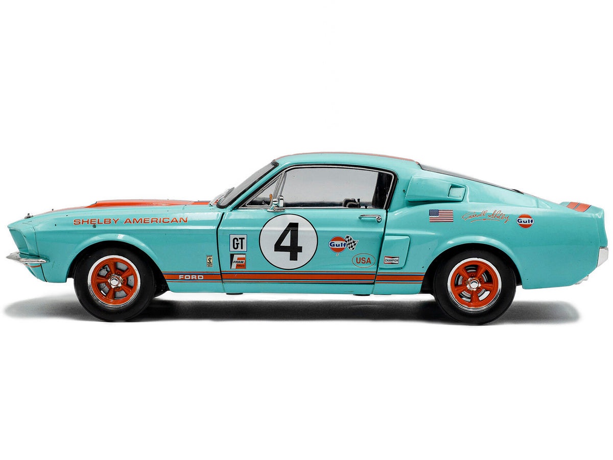 1967 Shelby GT500 #4 "Gulf Racing Tribute" Light Blue with Orange Stripes 1/18 Diecast Model Car