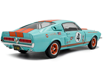 1967 Shelby GT500 #4 "Gulf Racing Tribute" Light Blue with Orange Stripes 1/18 Diecast Model Car