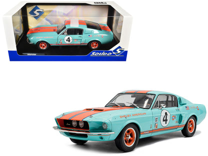 1967 Shelby GT500 #4 "Gulf Racing Tribute" Light Blue with Orange Stripes 1/18 Diecast Model Car