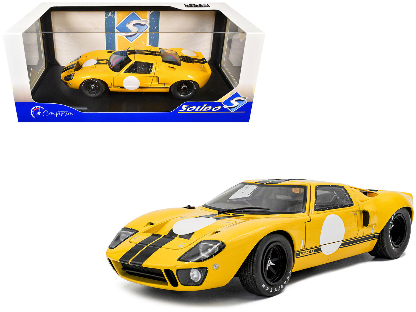 1968 Ford GT40 MK1 Yellow with Black Stripes "Competition" Series 1/18 Diecast Model Car