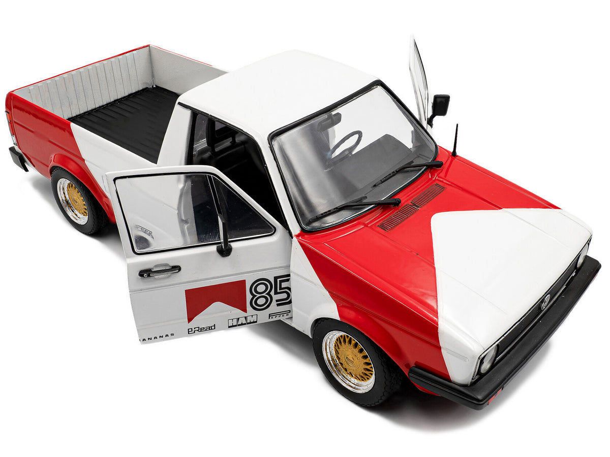 1983 Volkswagen Caddy MK 1 Pickup Truck "Red Cowboy Racing Tribute" White and Red 1/18 Diecast Model Car
