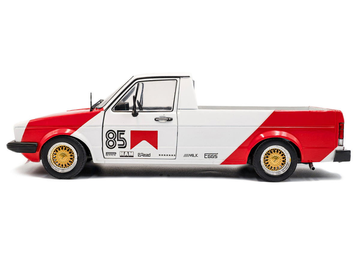 1983 Volkswagen Caddy MK 1 Pickup Truck "Red Cowboy Racing Tribute" White and Red 1/18 Diecast Model Car