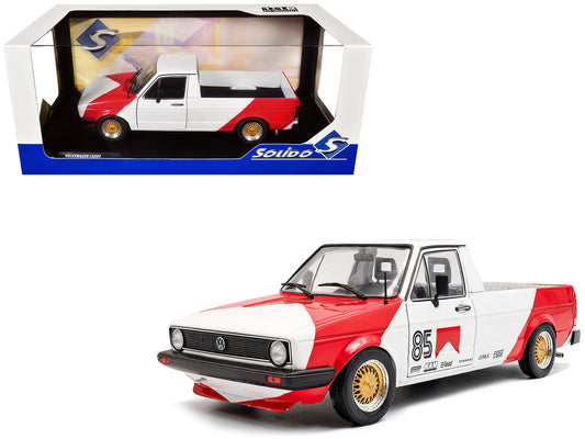 1983 Volkswagen Caddy MK 1 Pickup Truck "Red Cowboy Racing Tribute" White and Red 1/18 Diecast Model Car