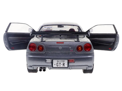 1999 Nissan Skyline GT-R (R34) RHD (Right Hand Drive) Silver Metallic with Purple Wheels 1/18 Diecast Model Car
