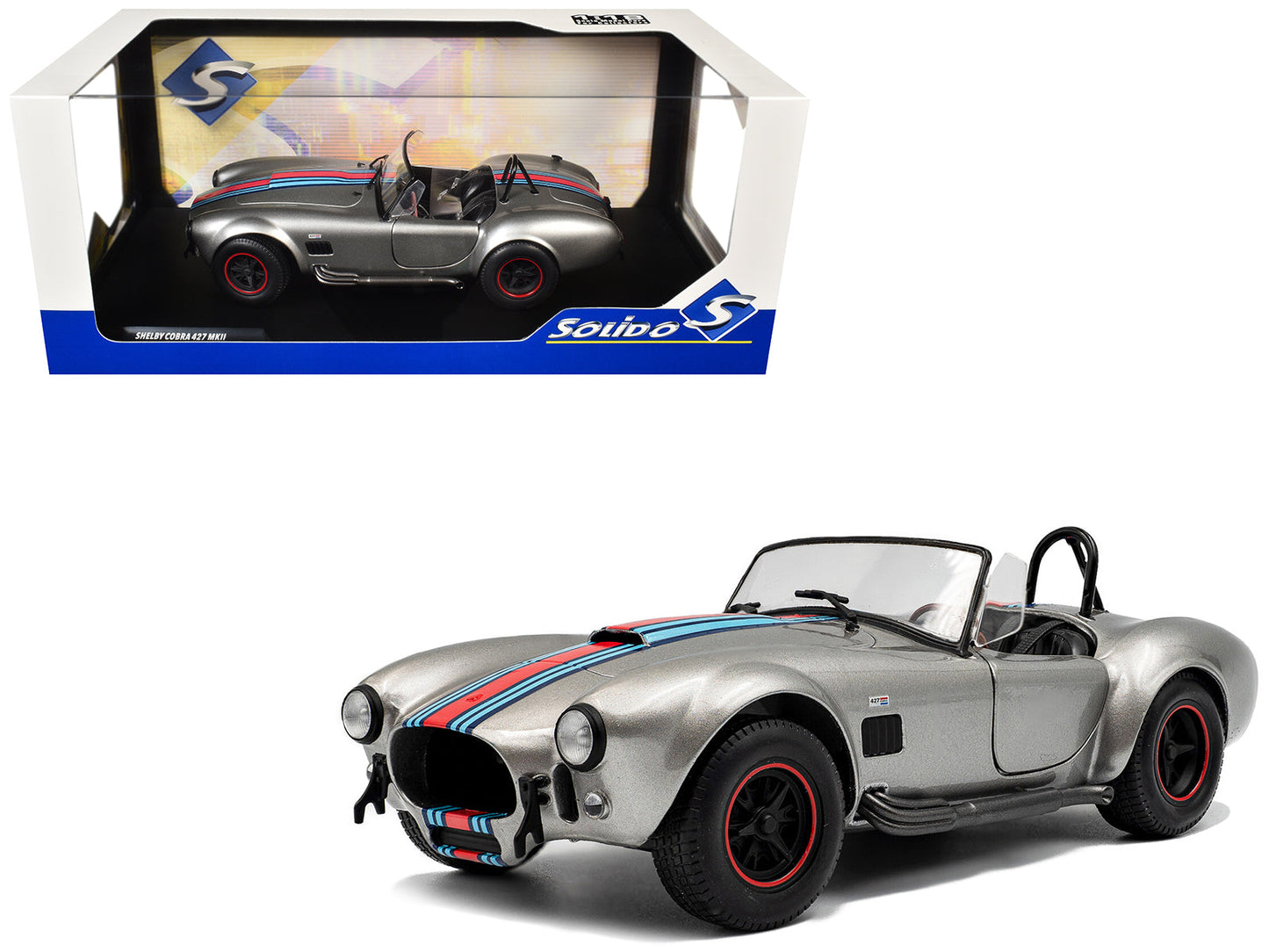 1965 Shelby Cobra 427 MKII "Solido Works M Racing Tribute" Gray Metallic with Stripes 1/18 Diecast Model Car