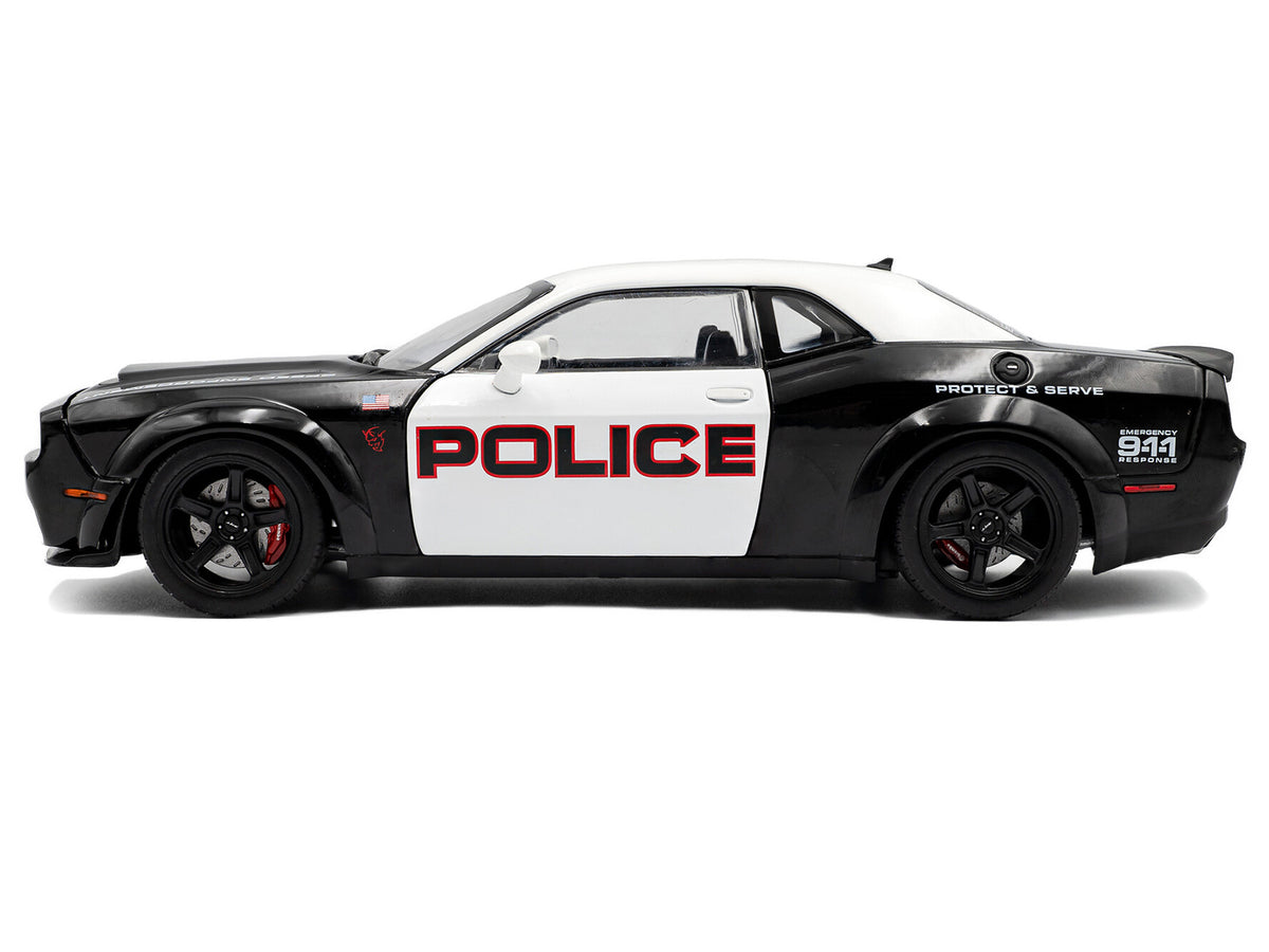 2023 Dodge Challenger Demon "Police" Black and White 1/18 Diecast Model Car