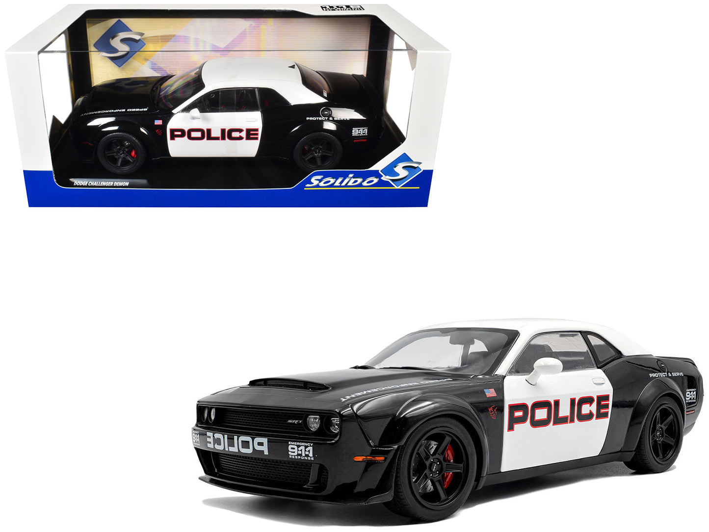 2023 Dodge Challenger Demon "Police" Black and White 1/18 Diecast Model Car