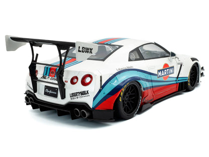 2024 Nissan GT-R (R35) RHD (Right Hand Drive) with Liberty Walk 2.0 Body Kit "Martini Racing" White with Stripes 1/18 Diecast Model Car