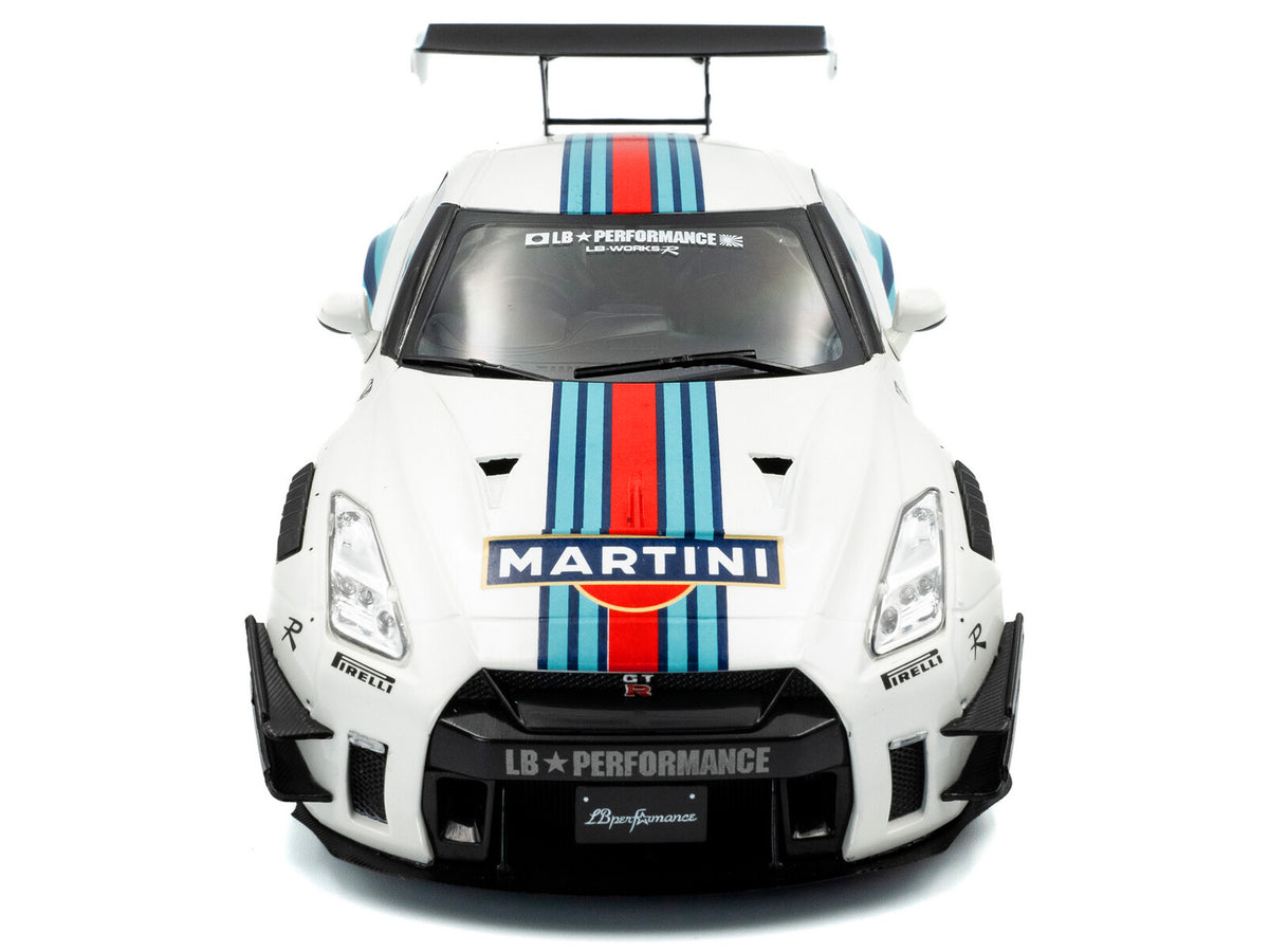 2024 Nissan GT-R (R35) RHD (Right Hand Drive) with Liberty Walk 2.0 Body Kit "Martini Racing" White with Stripes 1/18 Diecast Model Car