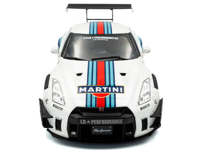 2024 Nissan GT-R (R35) RHD (Right Hand Drive) with Liberty Walk 2.0 Body Kit "Martini Racing" White with Stripes 1/18 Diecast Model Car