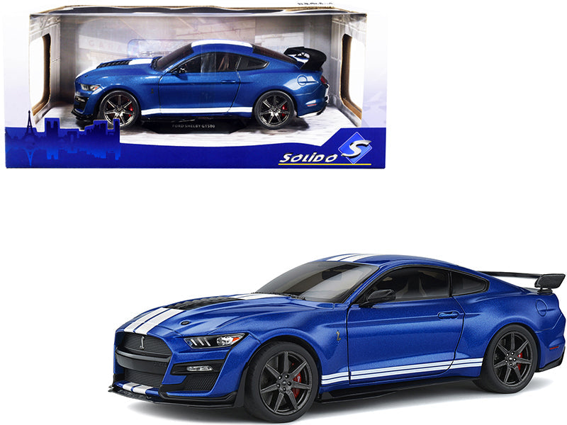 2020 Ford Mustang Shelby GT500 Fast Track Ford Performance Blue Metallic with White Stripes 1/18 Diecast Model Car