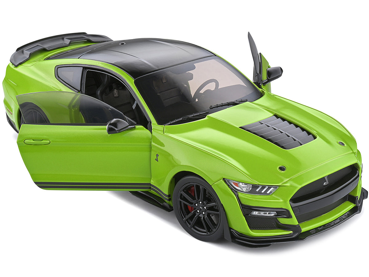 2020 Ford Mustang Shelby GT500 Grabber Lime Green Metallic with Black Top and Stripes 1/18 Diecast Model Car