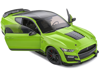 2020 Ford Mustang Shelby GT500 Grabber Lime Green Metallic with Black Top and Stripes 1/18 Diecast Model Car