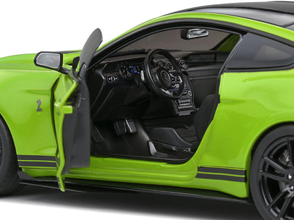 2020 Ford Mustang Shelby GT500 Grabber Lime Green Metallic with Black Top and Stripes 1/18 Diecast Model Car