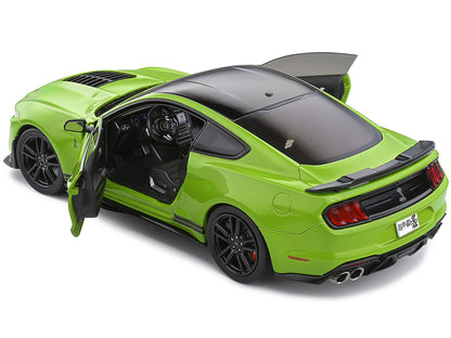 2020 Ford Mustang Shelby GT500 Grabber Lime Green Metallic with Black Top and Stripes 1/18 Diecast Model Car