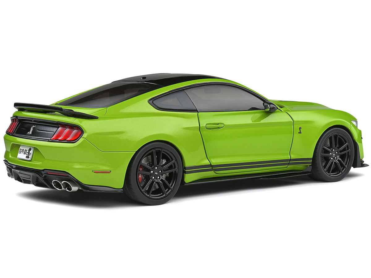 2020 Ford Mustang Shelby GT500 Grabber Lime Green Metallic with Black Top and Stripes 1/18 Diecast Model Car