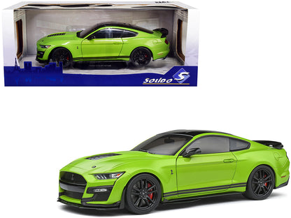 2020 Ford Mustang Shelby GT500 Grabber Lime Green Metallic with Black Top and Stripes 1/18 Diecast Model Car