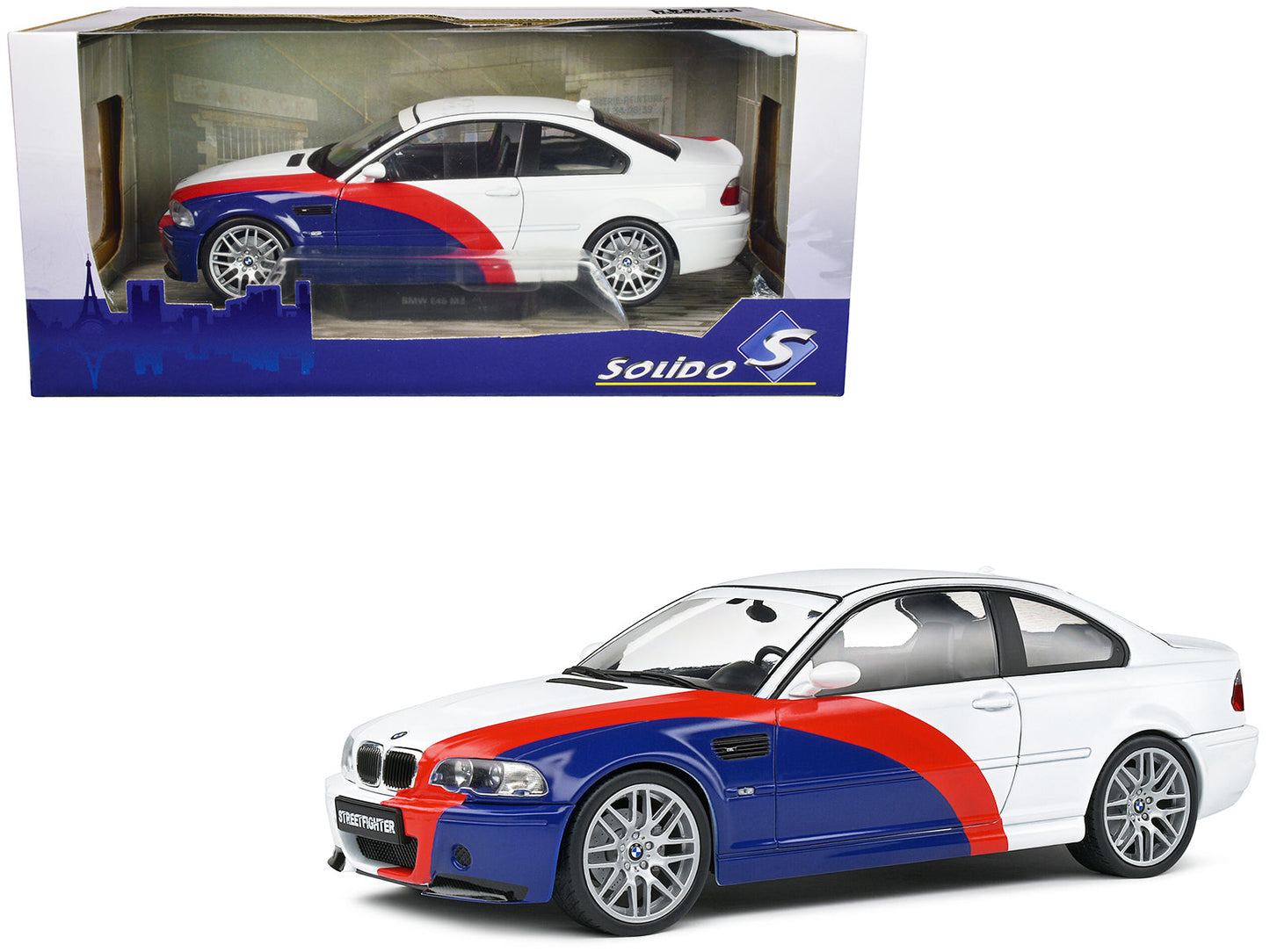 2000 BMW E46 M3 "Streetfighter" White with Blue and Red Graphics 1/18 Diecast Model Car