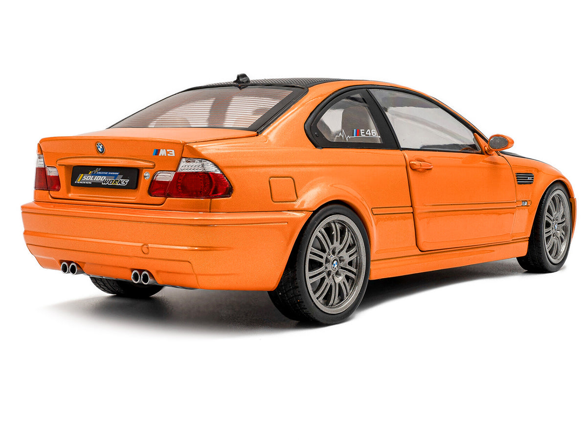 2000 BMW E46 M3 "Solido Works" Orange Metallic with Matt Black Hood and Carbon Top 1/18 Diecast Model Car