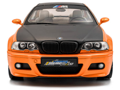 2000 BMW E46 M3 "Solido Works" Orange Metallic with Matt Black Hood and Carbon Top 1/18 Diecast Model Car