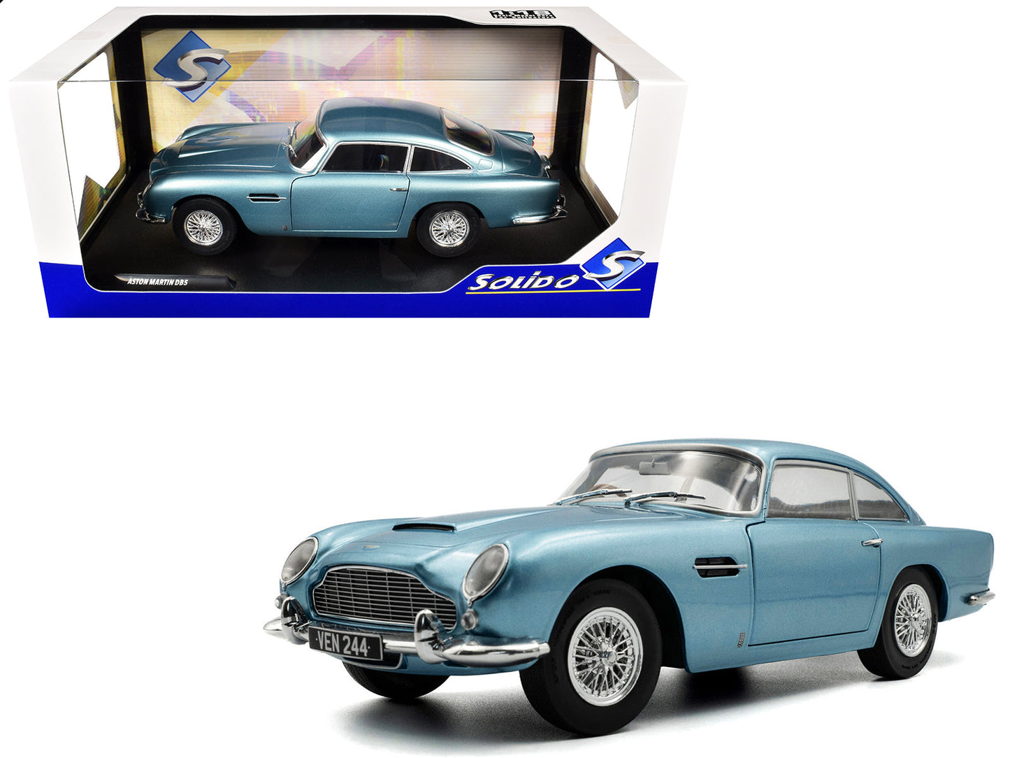 1964 Aston Martin DB5 RHD (Right Hand Drive) Light Blue Metallic 1/18 Diecast Model Car