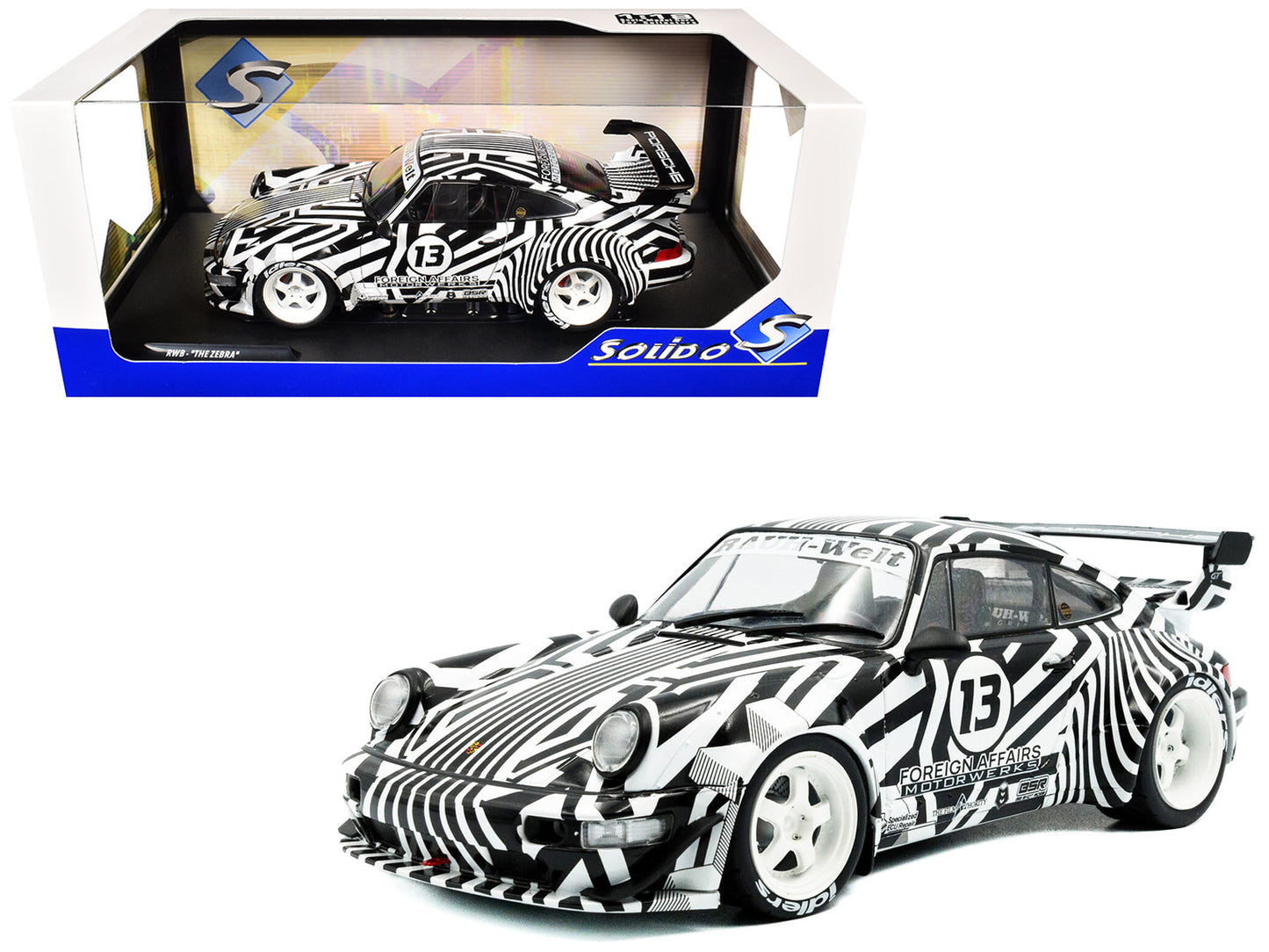 2022 RWB Bodykit #13 "The Zebra" Black and White Striped 1/18 Diecast Model Car