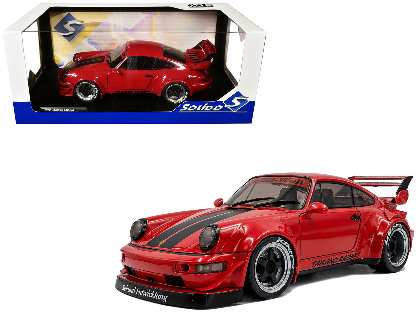 2024 RWB Bodykit "Taikano Kaishin" Red with Black Stripes 1/18 Diecast Model Car