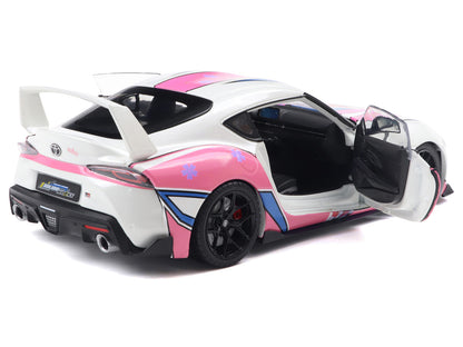2024 Toyota GR Supra "Itasha" White with Graphics "StreetFighters" 1/18 Diecast Model Car