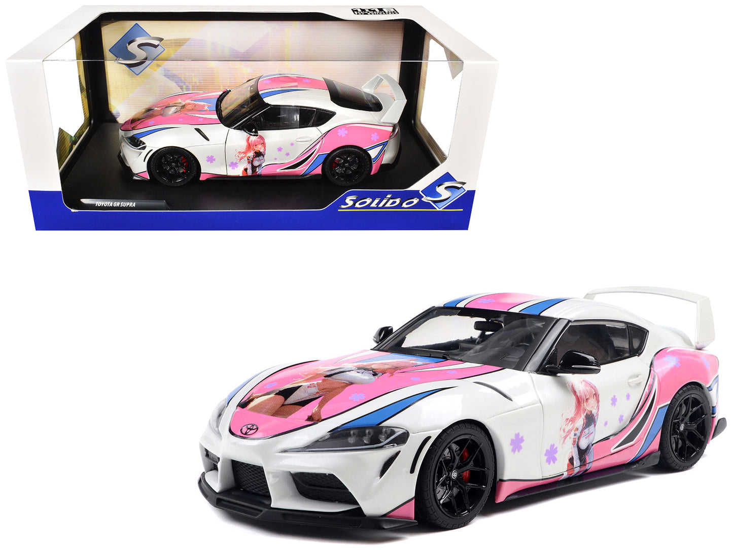 2024 Toyota GR Supra "Itasha" White with Graphics "StreetFighters" 1/18 Diecast Model Car