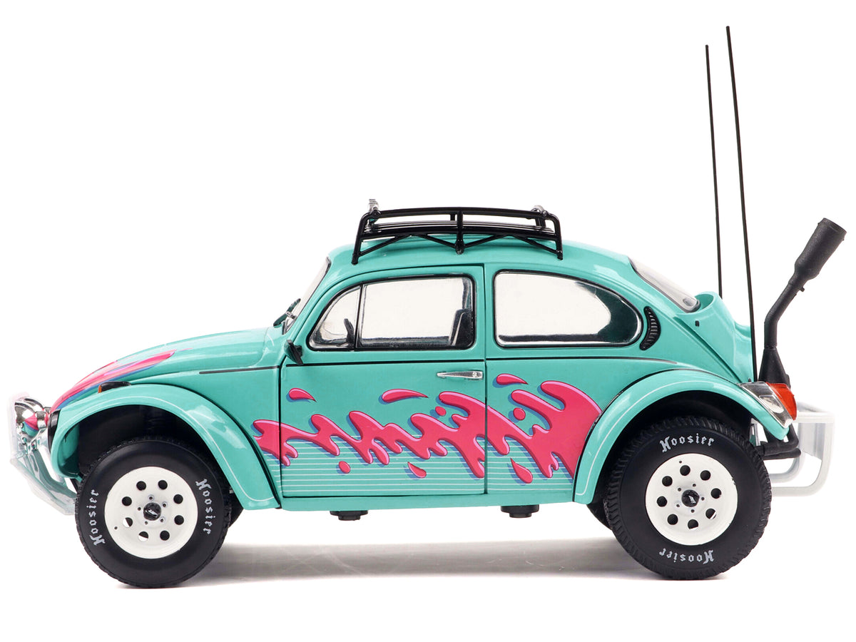 1976 Volkswagen Beetle Baja Miami Green with Pink Graphics 1/18 Diecast Model Car
