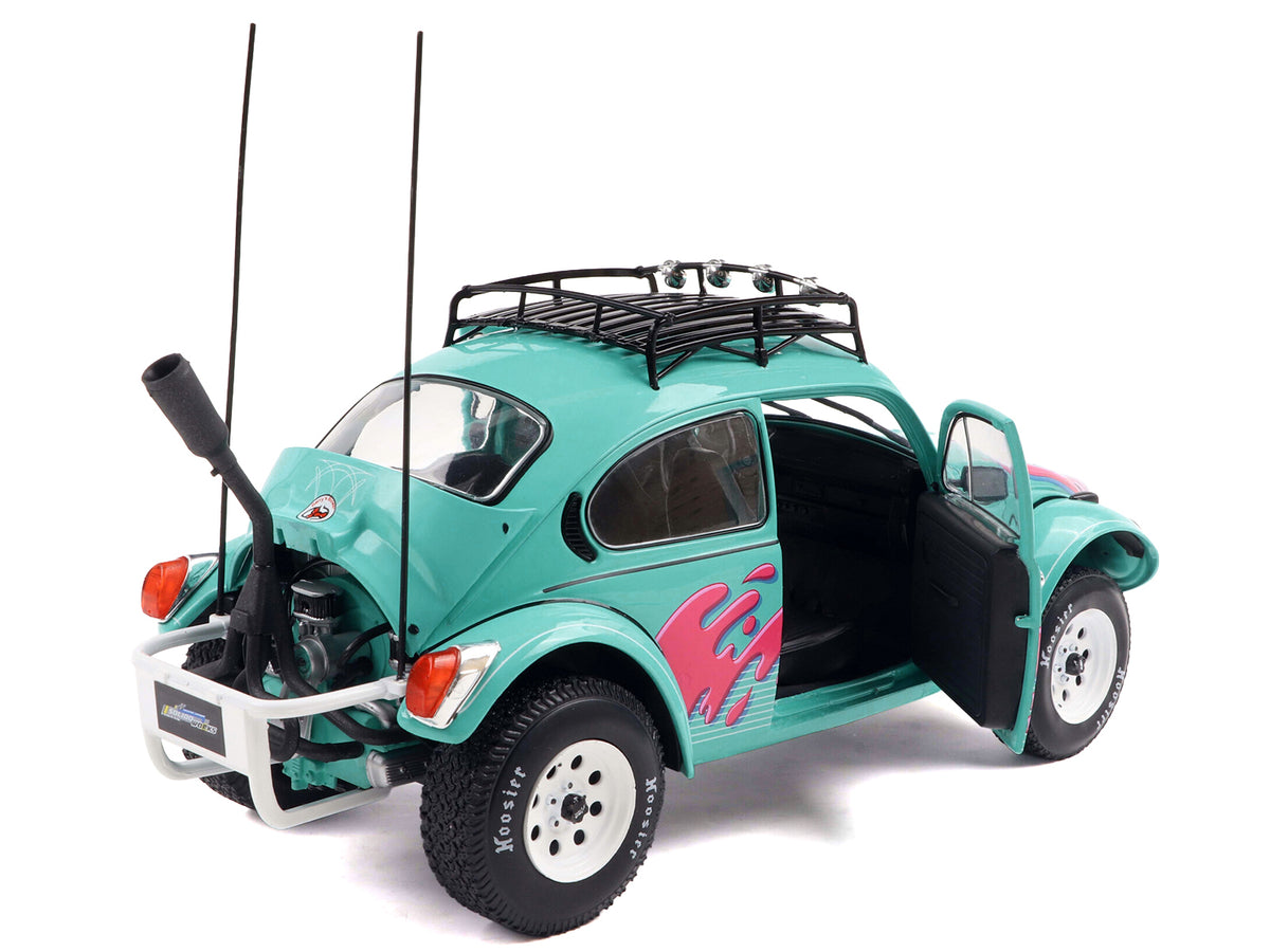 1976 Volkswagen Beetle Baja Miami Green with Pink Graphics 1/18 Diecast Model Car